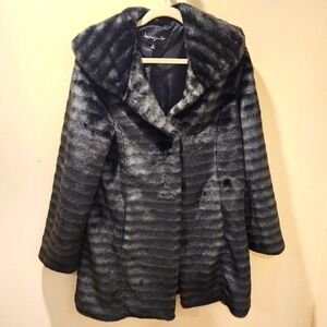 INCOGNITA Women's Gray Faux Fur Coat size L